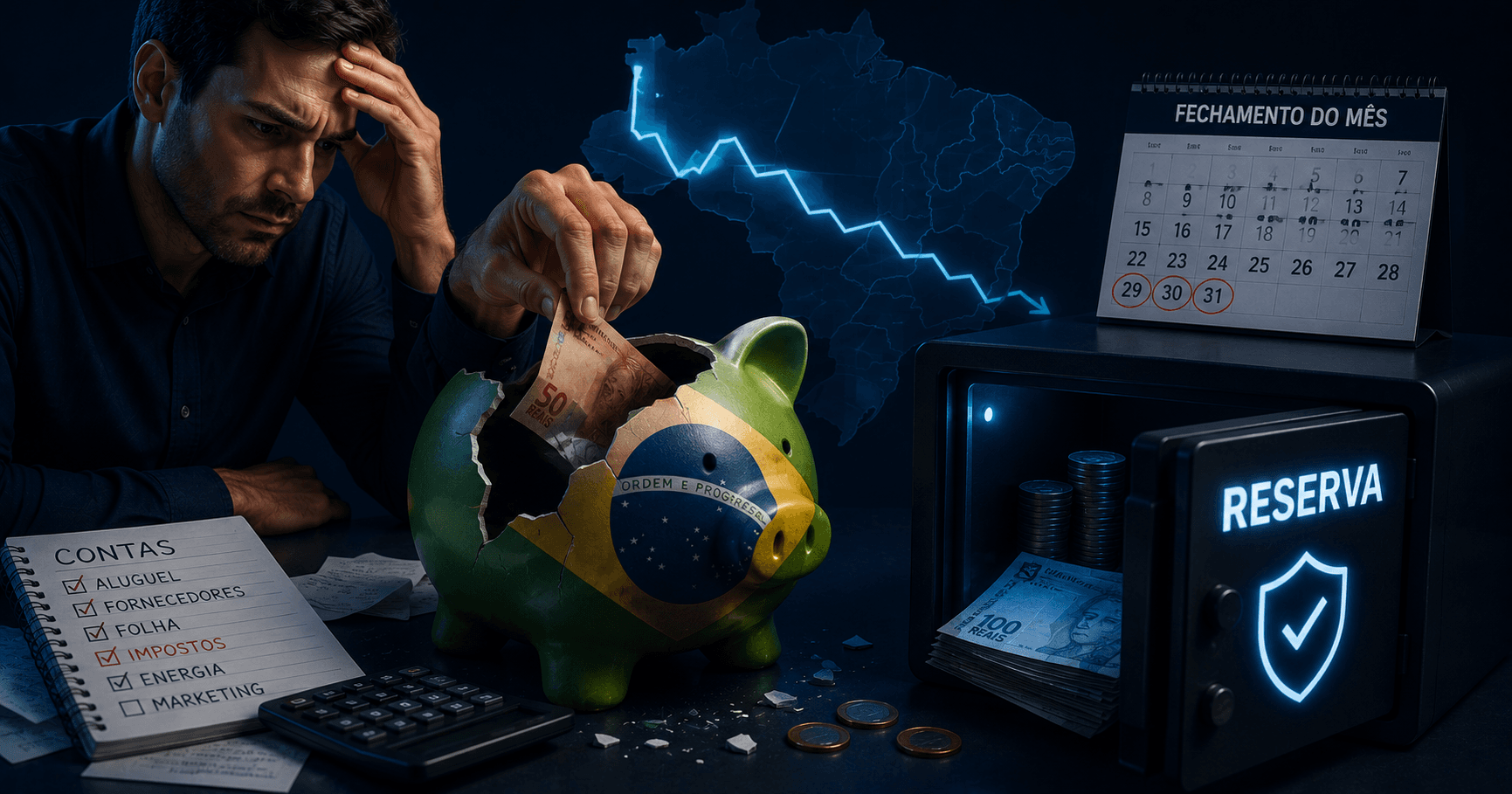 O Brasil está sacando a poupança pra fechar o mês. E o seu negócio, tem reserva?